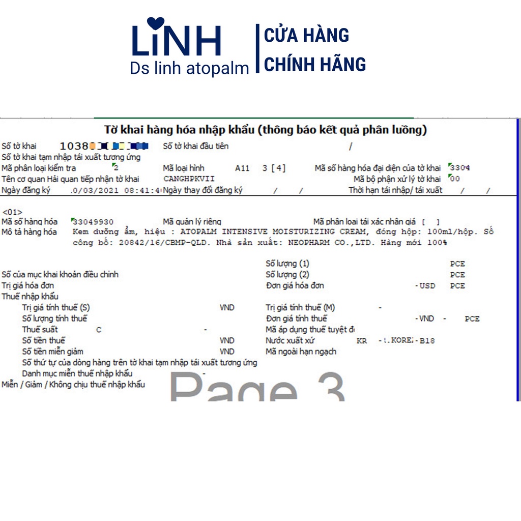 Kem ATOPALM 100ml - Giảm chàm sữa, Phục hồi hàng rào da, Dưỡng Da cho bé - Nhập Khẩu Nguyên Hộp Chính Hãng