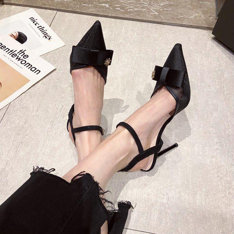 Giày Cao Gót Mũi Nhọn Đính Nơ Thời Trang Xuân Thu 2022 Cho Nữ