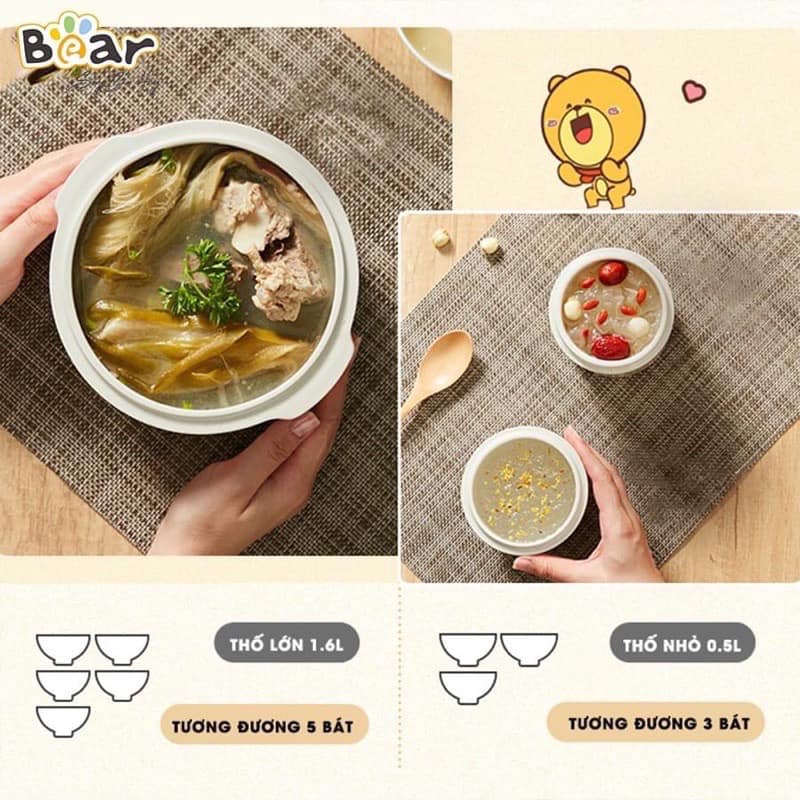 Nồi nấu cháo chậm Bear 0.8l & 1.6l