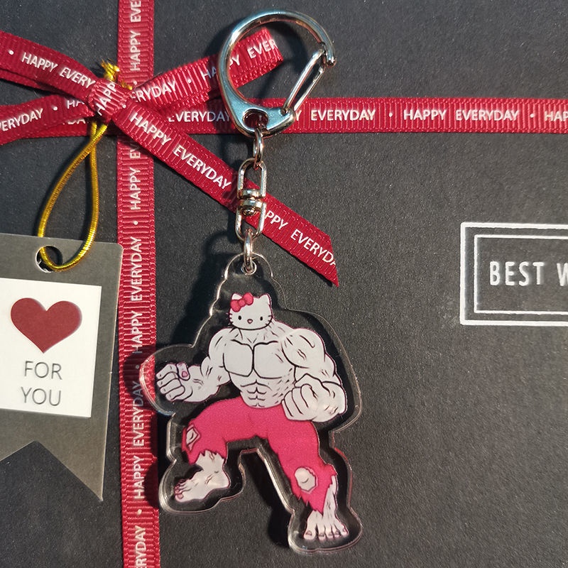 Móc khoá hello kitty đô con cơ bắp dễ thương, anime lực điền cute cặp đôi treo xe máy.