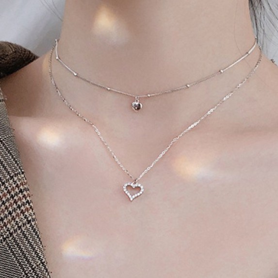 Choker 2 sợi liền - Thiết kế mặt trái tim - Dây chuyền 2 Sợi Phong cách Hàn Quốc 2020 cho bạn gái