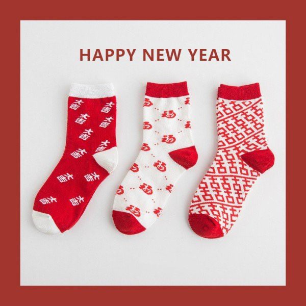 Tất cổ cao Bivota vớ nam nữ hạnh phúc đỏ may mắn cực đẹp T113