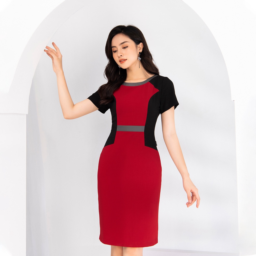 Váy Công Sở Nữ Dáng Ôm LUPERI Phối Màu Tạo Điểm Nhất Eo Chất Liệu Đũi Xước Hàn Quốc Cao Cấp LFV3162