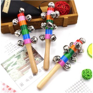 Lục lạc cán gỗ bi sắt cho bé. Xúc xắc cho bé