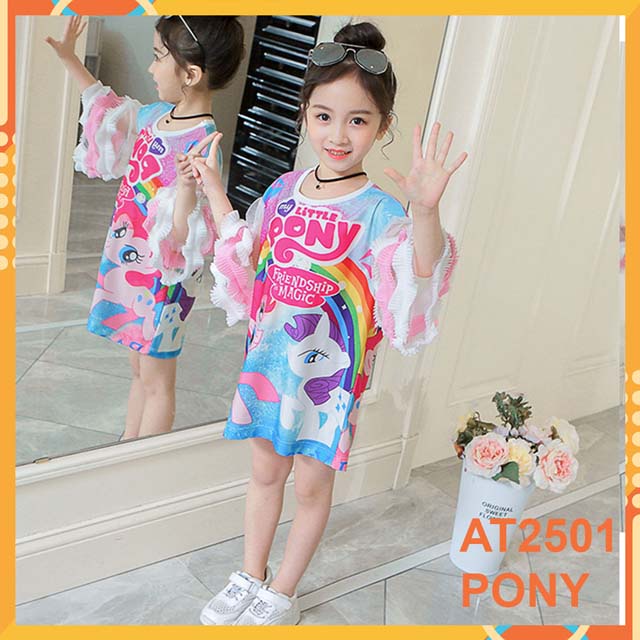 Đầm thun in nỗi 3D cho bé gái at2501 hình pony -hàng quảng châu loại 1- cao cấp