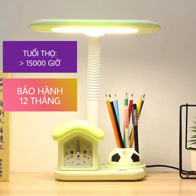 Đèn Học Chống Cận- Đèn Học Đồng Hồ - Ngăn Đựng Bút - Đổi 3 Chế Độ Ánh Sáng Bằng Công Tắc -83031