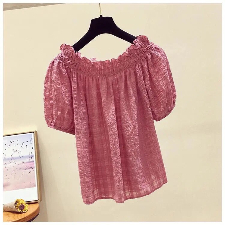 Áo Kiểu Chất Liệu Chiffon Dáng Rộng Thiết Kế Trễ Vai Thời Trang Mùa Hè Theo Phong Cách