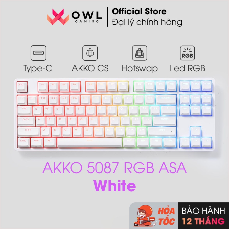 Bàn phím AKKO 5087 RGB ASA - White (Foam tiêu âm / Hotswap / AKKO CS Jelly switch)