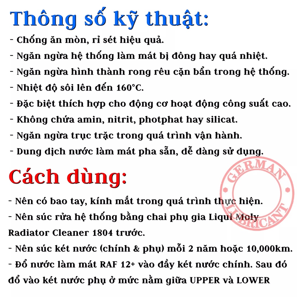 Nước làm mát Liqui Moly Coolant Ready Mix RAF 12 Plus  pha sẵn 6924