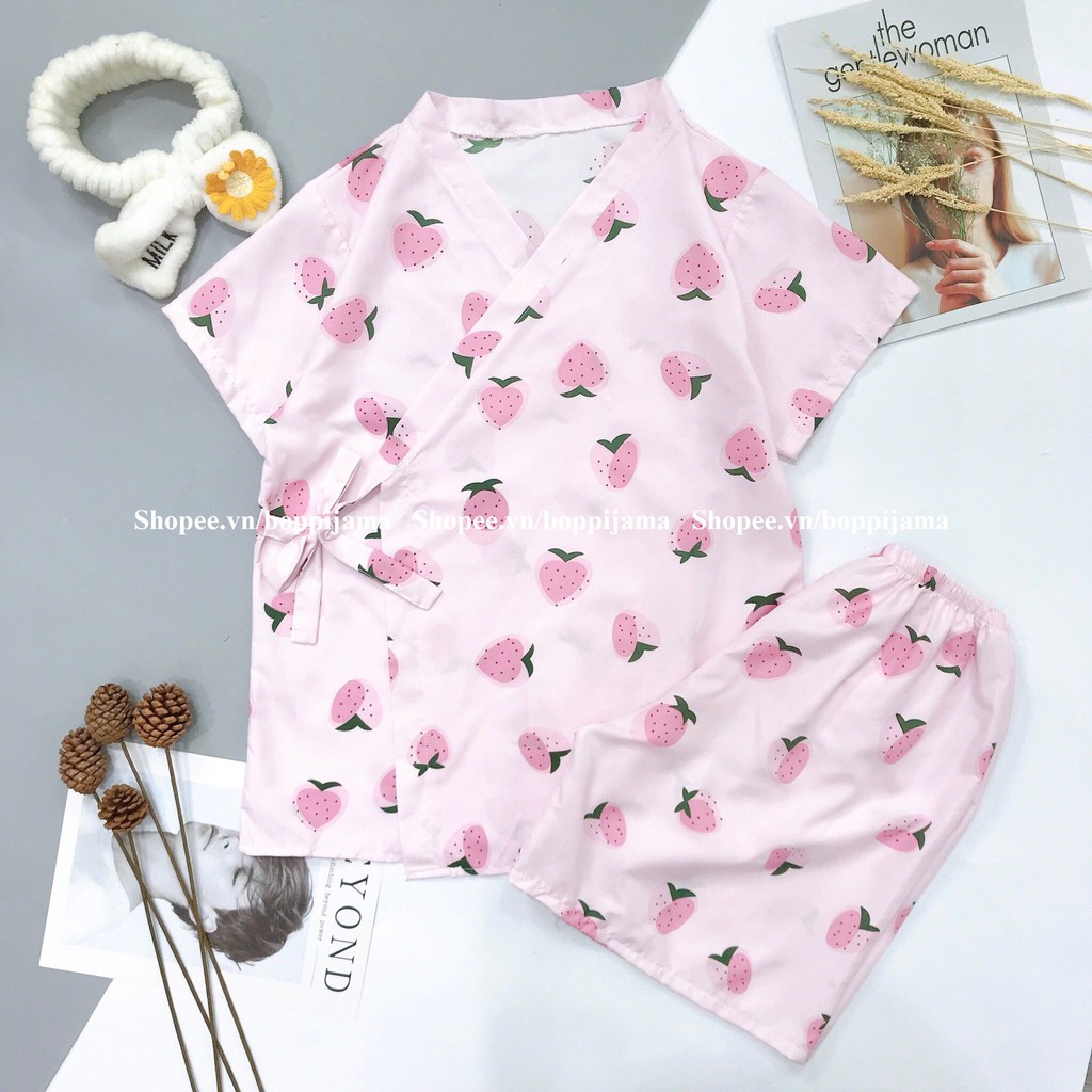 Đồ ngủ nữ pijama mặc nhà kimono HATIBO chất kate thái cao cấp, bộ quần áo ngủ pizama tay ngắn quần đùi | BigBuy360 - bigbuy360.vn
