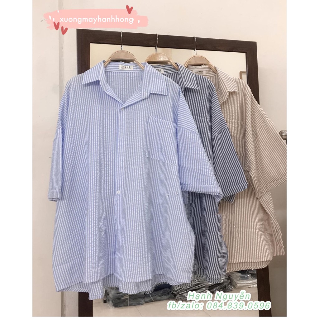 Áo sơ mi kẻ cộc tay đũi nhăn form OVERSIZE siêu rộng - Xưởng May Hạnh Hồng | BigBuy360 - bigbuy360.vn
