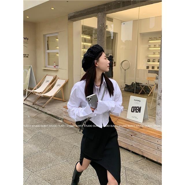 Set áo sơ mi trắng + chân váy đen thời trang cho nữ 2021