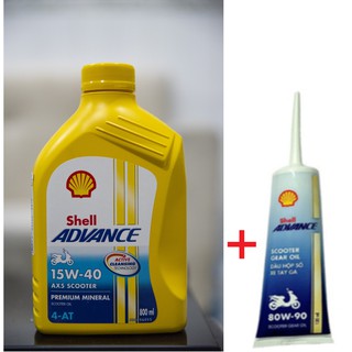 COMBO NHỚT XE TAY 0.8L VÀ TUÝP LÁP(AX5 SHELL Advance 0.8L+ Gear OIL 120ml)