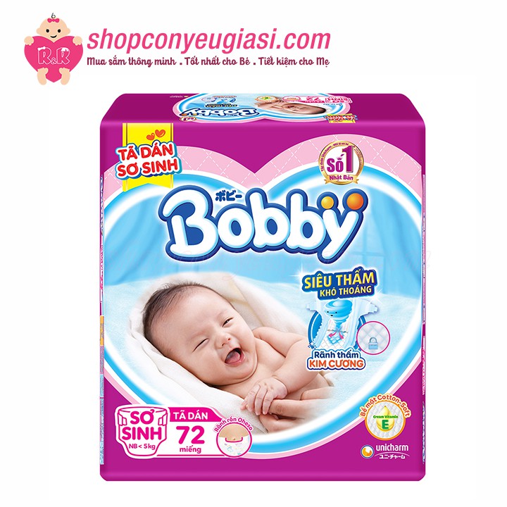 [Có Quà Tặng] Tã Dán Bobby Sơ Sinh XS70/S56/S80 - Tặng Kèm 6 Miếng Tã Dán/Tã Quần