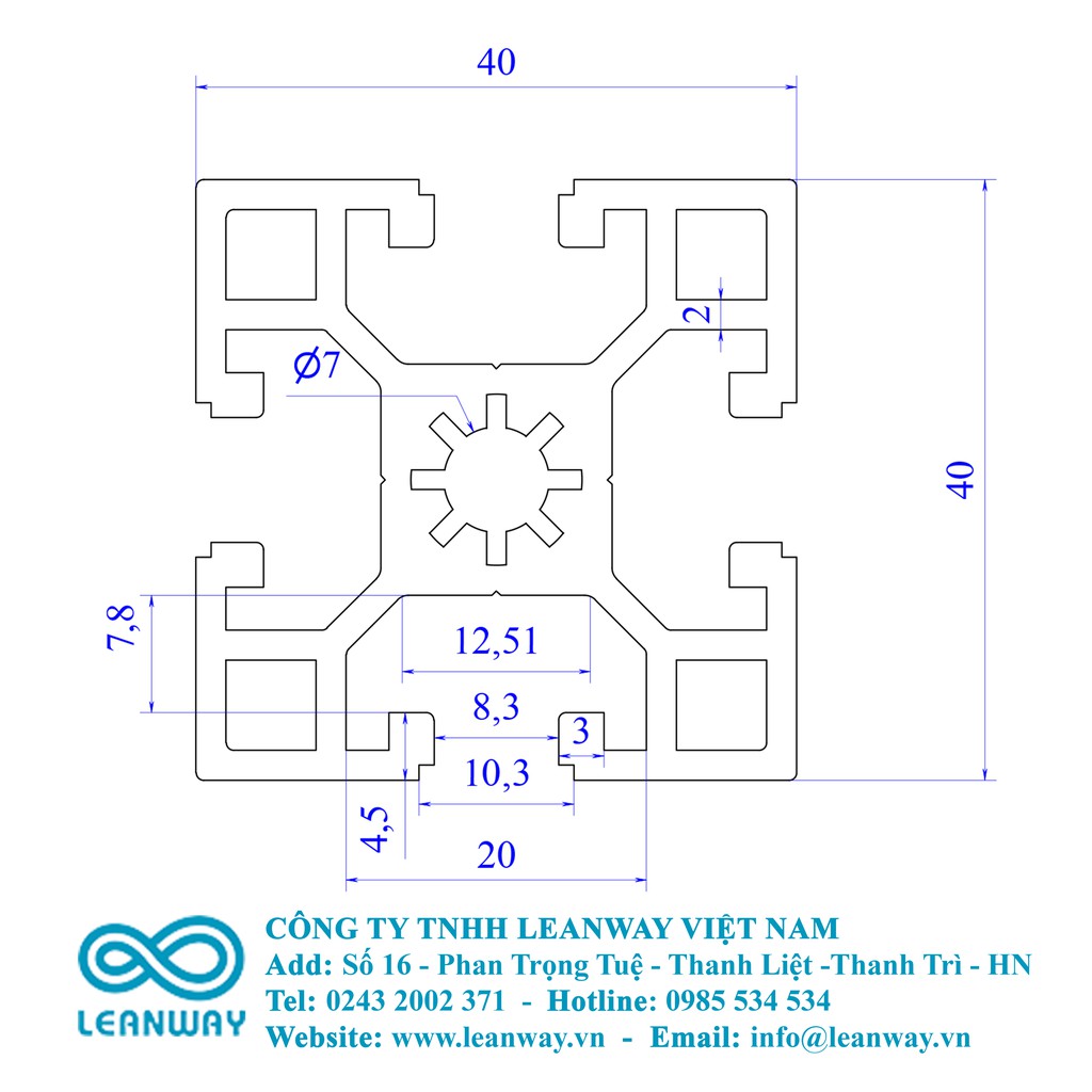 Nhôm định hình 40x40 (LWA-4040-1665-17) - Miễn phí cắt theo kích thước yêu cầu.