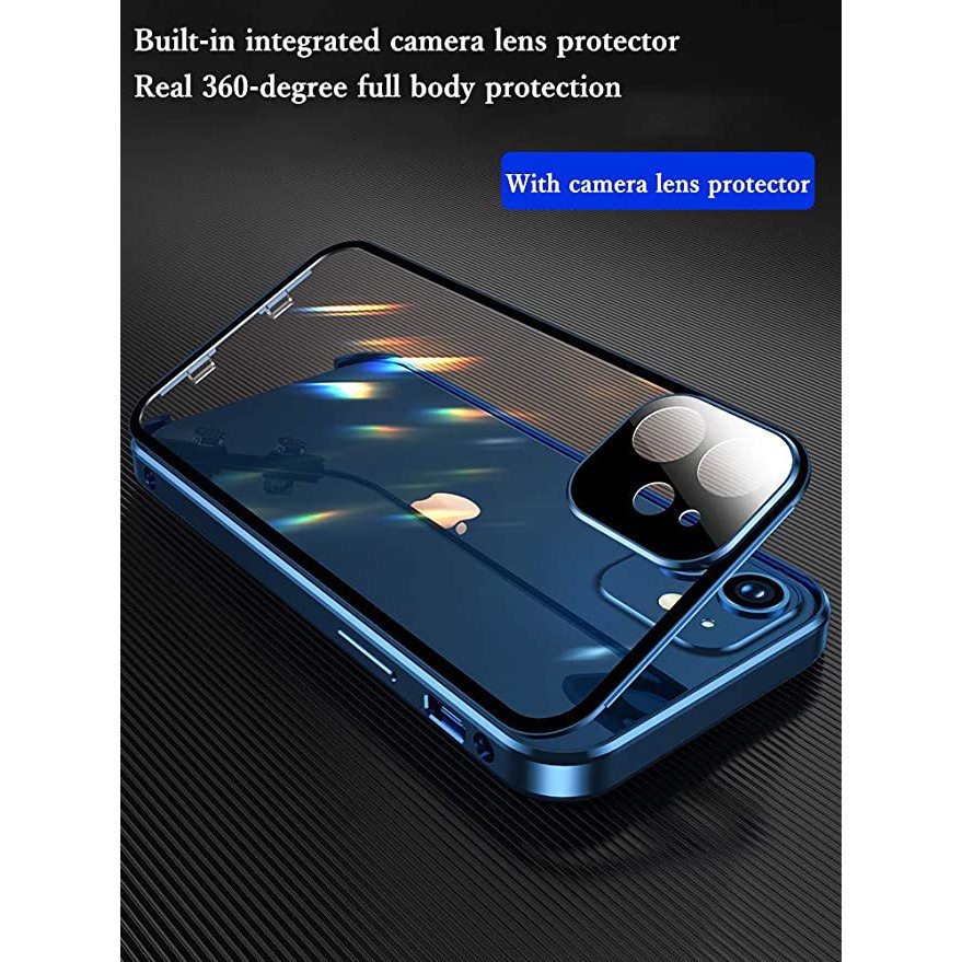 Ốp Điện Thoại Kính Cường Lực Hai Mặt Có Khóa Kim Loại Bảo Vệ camera Cho iPhone 13 Pro Max 13 Pro 13 12 Pro Max 12 Pro 12