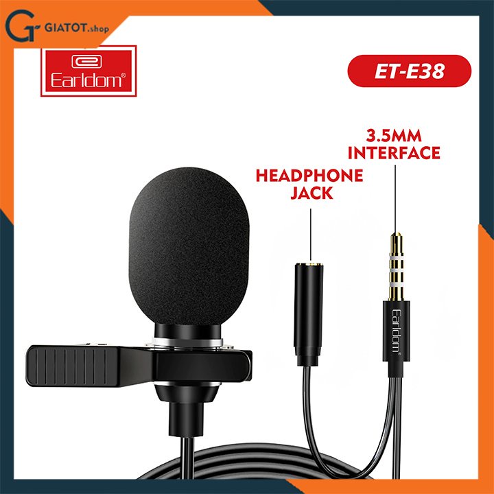 Mic thu âm mini cho điện thoại chân 3.5mm kèm jack cắm tai nghe Earldom E38