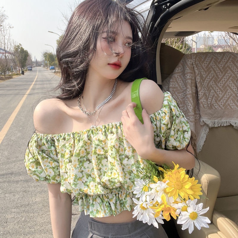 Áo Trễ Vai Họa Tiết Hoa Phong Cách Vintage Cho Nữ