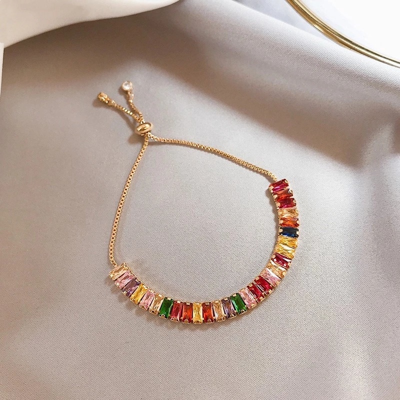 Vòng Tay Đính Đá Zircon Nhiều Màu Điều Chỉnh Được Sang Trọng Cho Nữ