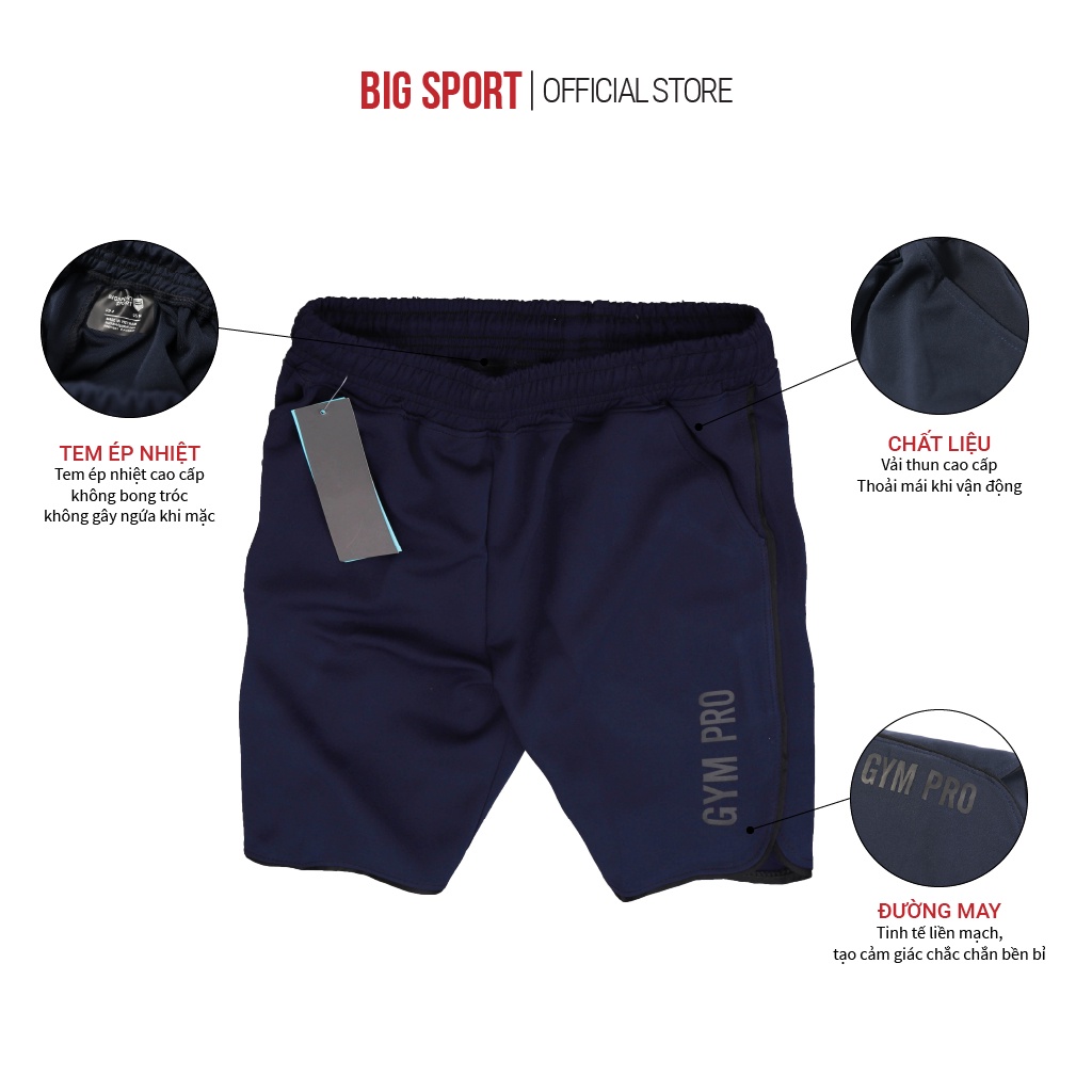 Quần Short Nam Tập Gym Big Sport 3 Màu Vải Poly 2 Da Co Giãn 4 Chiều, Siêu Thoáng Mát, BS07