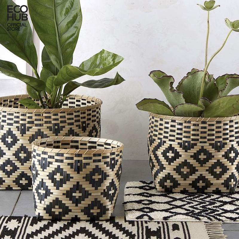 Giỏ tre ECOHUB có tay cầm đựng đồ, trồng cây, trang trí