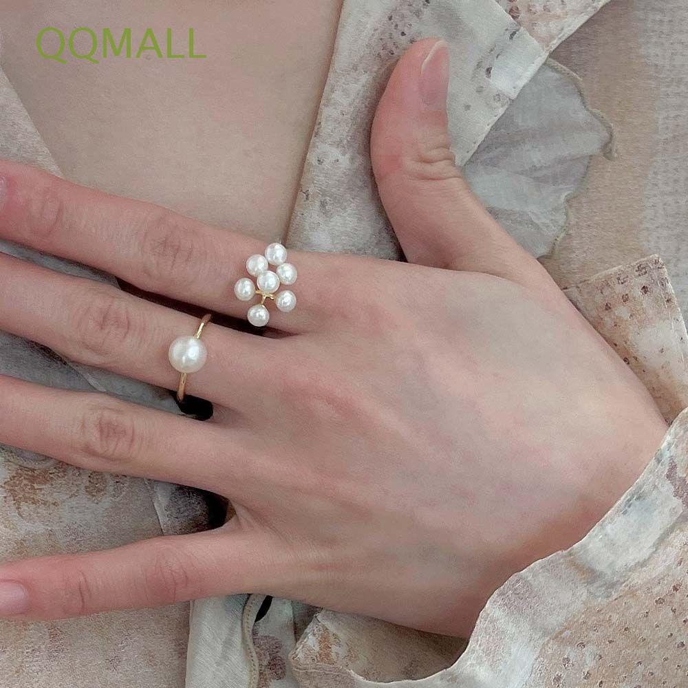 Qqmall Nhẫn Mở Bằng Hợp Kim Đính Ngọc Trai Nhân Tạo Kiểu Hình Học