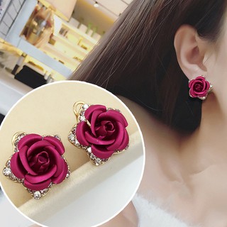 Bông tai hoa hồng đính đá pha lê ngọt ngào quyến rũ