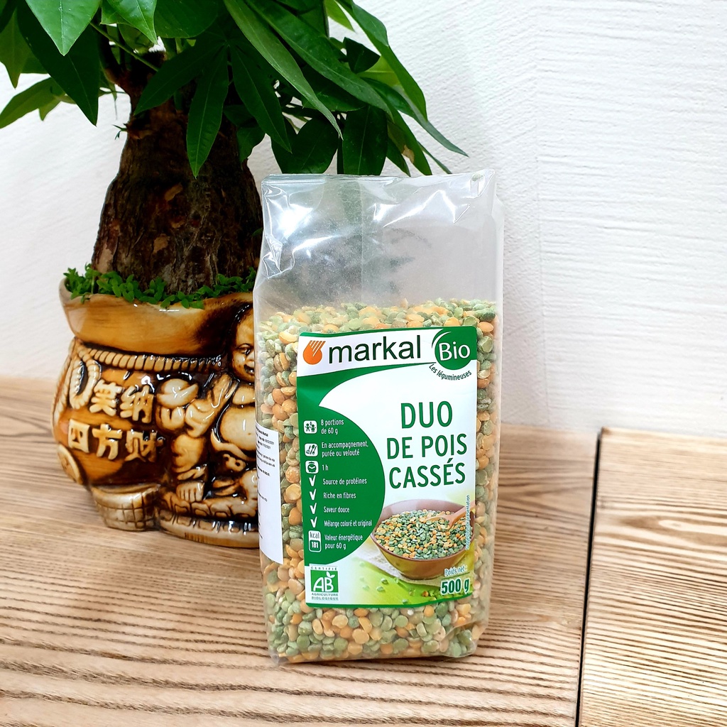Đậu Hà Lan hữu cơ Markal (xanh &amp; vàng) túi zip 100g giàu vitamin B1, B5, B9, protein