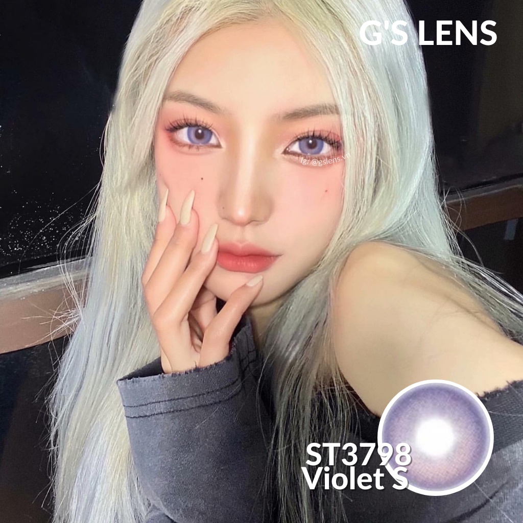 Lens Mắt Kính Áp Tròng Tím Hot Trend Douyin Tiktok Giãn Ít Size S 14.2mm Có 0 Đến 6 Độ Cận ST3798 Violet G'S LENS