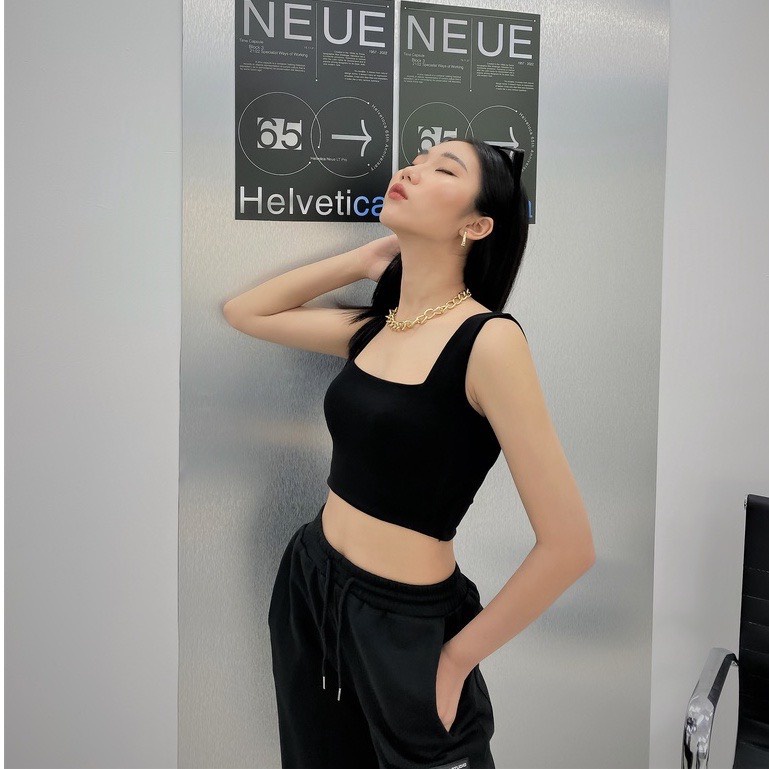 Áo 2 dây nữ bản to cổ vuông Yame Áo croptop hai dây ôm body có mút ngực
