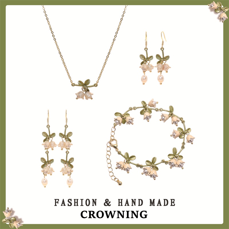 Khuyên tai/ vòng tay/ dây chuyền hình hoa lily trắng kiểu Nhật Hàn ngọt ngào cao cấp F666