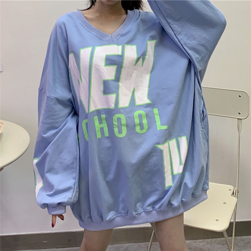 Áo khoác sweater cổ chữ v dáng rộng phong cách harajuku thời trang đầu thu cho nữ | BigBuy360 - bigbuy360.vn