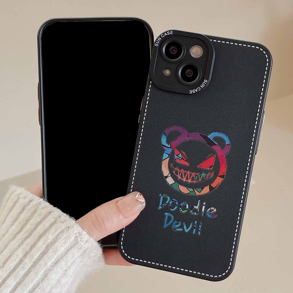 Ốp Điện Thoại Da Họa Tiết Gấu Thời Trang Cho iPhone 14ProMax 13Pro 12 11 XSMax