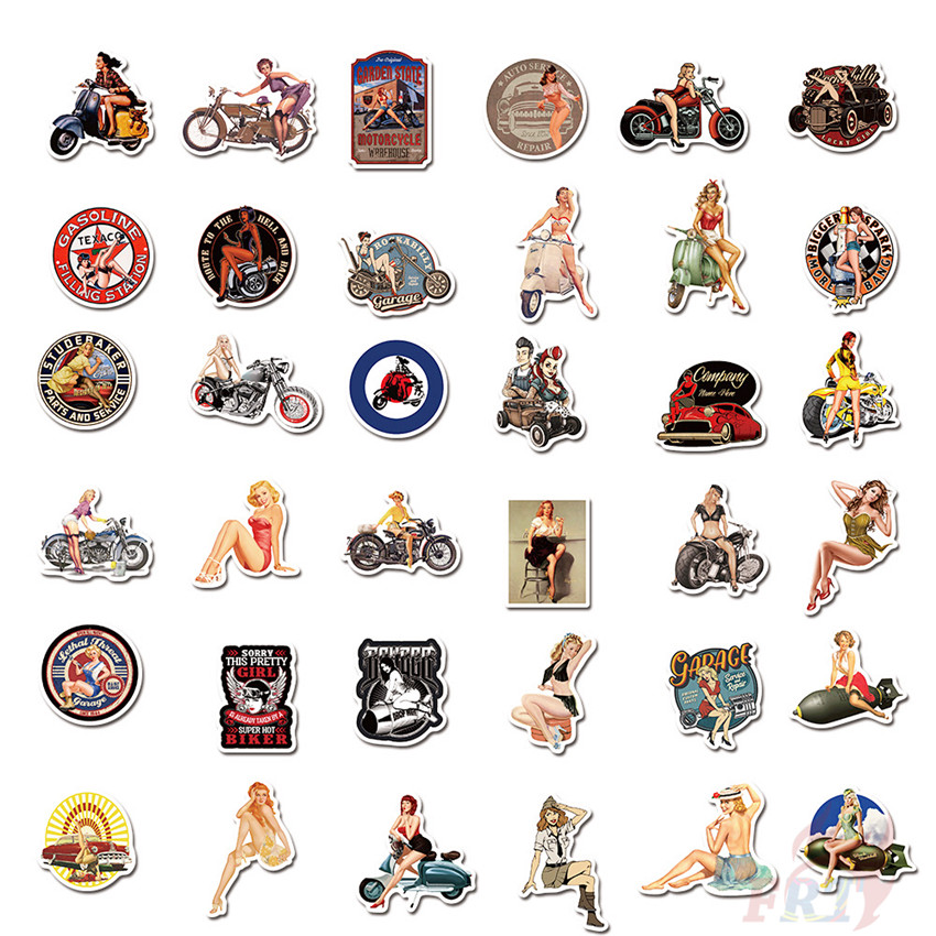 100Pcs/Set ❉ Pin-up Girls Series A Retro Motor Lady Beauty Stickers ❉ Fashion DIY Decals Doodle Stickers