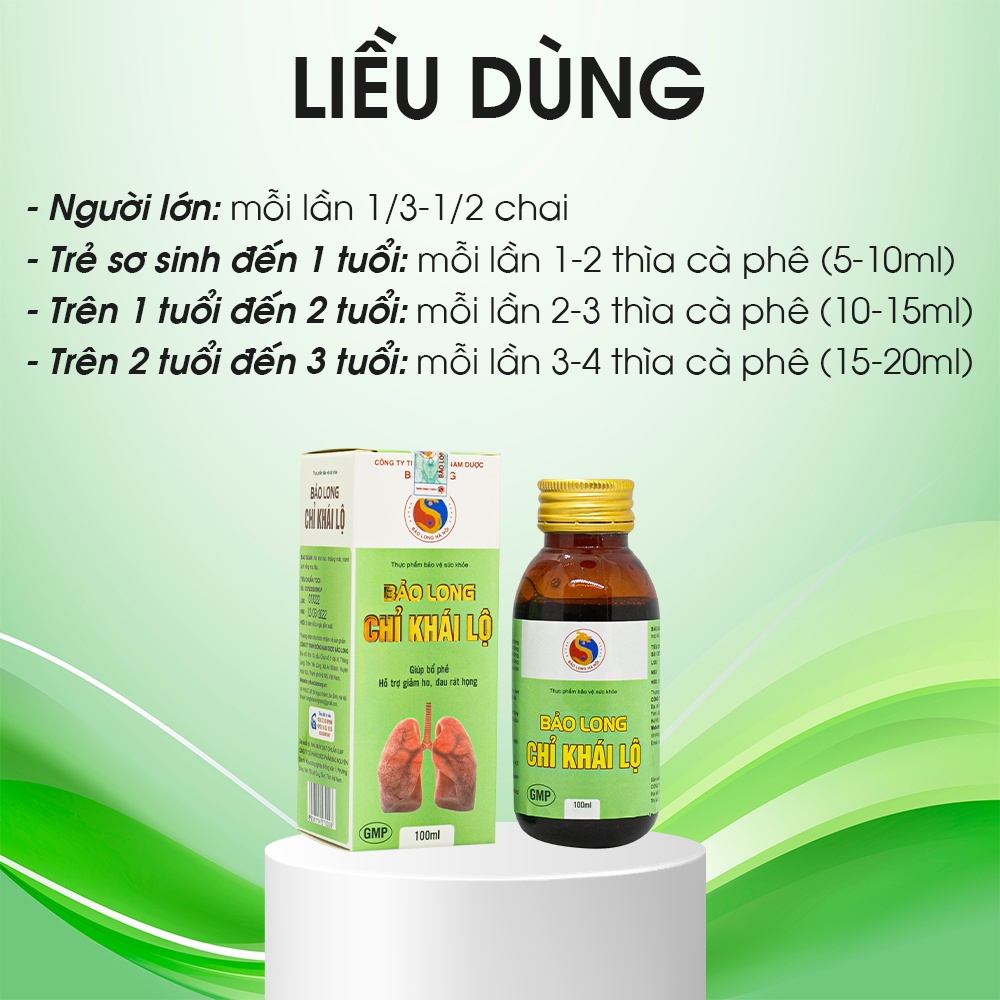 Siro uống Bảo long chỉ khái lộ 100ml/chai LG33 giảm ho gió, tích đờm, viêm họng hạt, phế quản - Legia Pharma