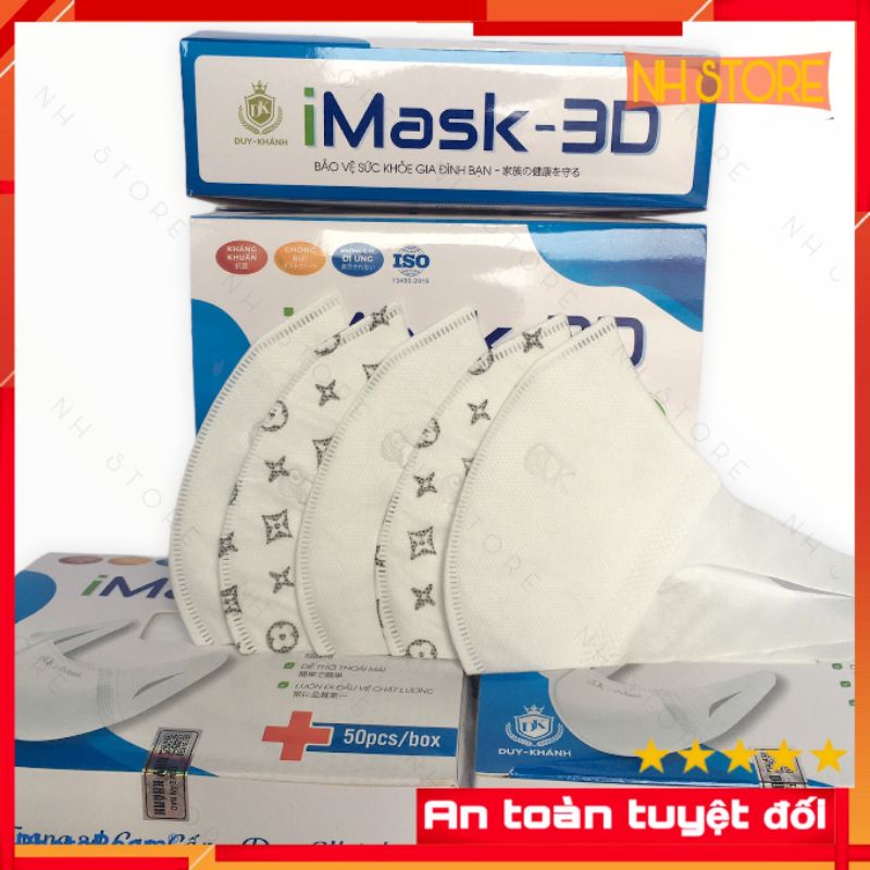 Khẩu trang 3D Mask Duy Khánh Kháng Khuẩn Hộp 50 Chiếc Trắng Trơn, Họa Tiết LV