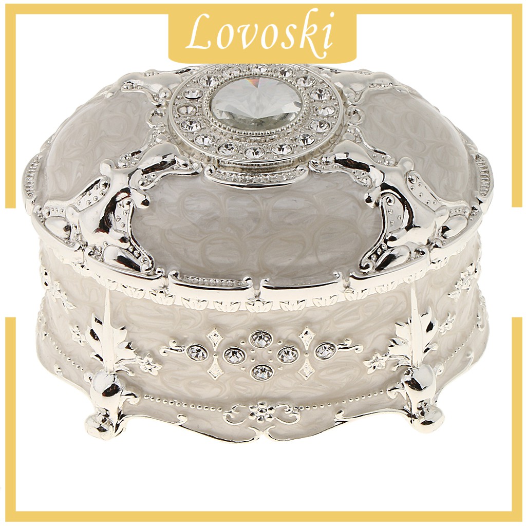 Hộp Đựng Trang Sức Hình Oval Bằng Kim Loại Màu Vàng / Trắng Phong Cách Vintage