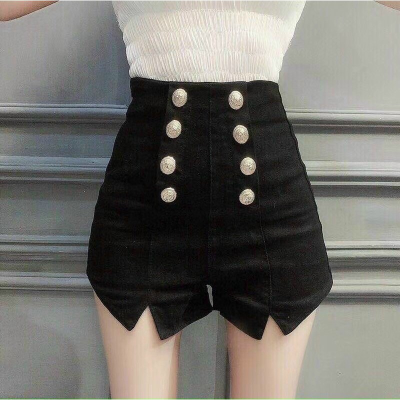 Quần shorts jeans 8 cúc xẻ đùi cạp cao