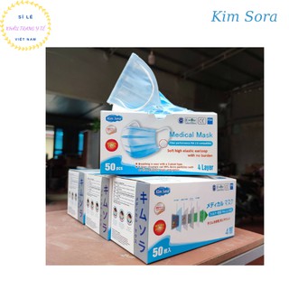 [KIM SORA] Khẩu Trang Y Tế Khẩu Trang Kháng Khuẩn 4 Lớp Cao Cấp (Màu Xám, Xanh, Trắng) 50 Cái/1 Hộp