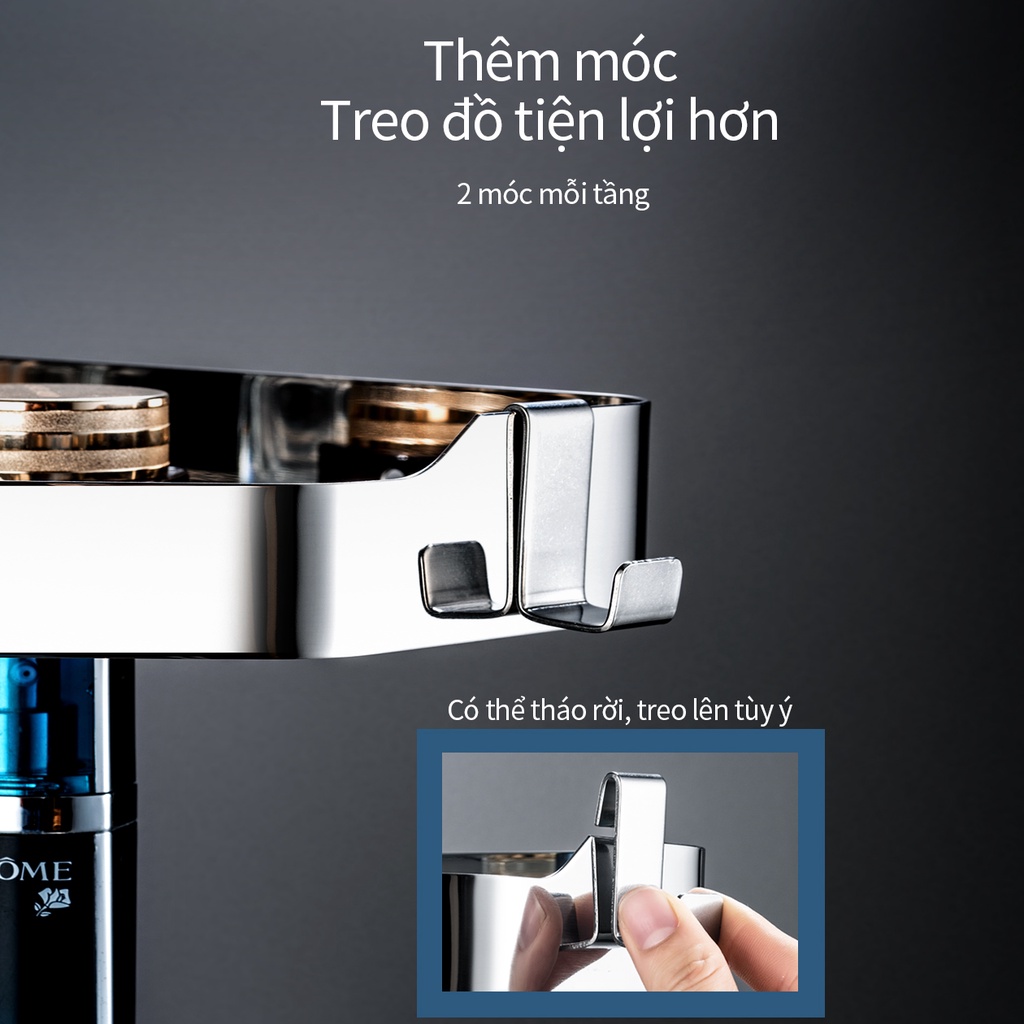 Kệ để đồ XINKUNLONG gắn góc tường thép không gỉ không cần khoan lỗ dành cho phòng tắm