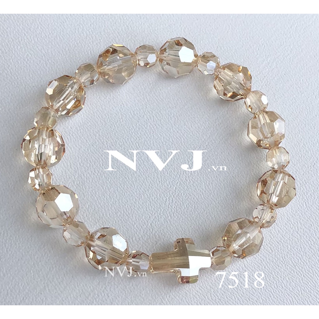 Vòng tay mân côi hạt tròn 10ly & 6ly pha lê Áo Swarovski crystal 5000 màu trà 001GSHA