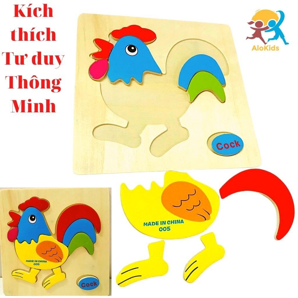 Đồ Chơi Xếp Hình Lắp Ráp Tranh Ghép Gỗ 3D Nhiều Hình Ngộ Nghĩnh Cho Bé Tư Duy Sáng Tạo, Alokids TB