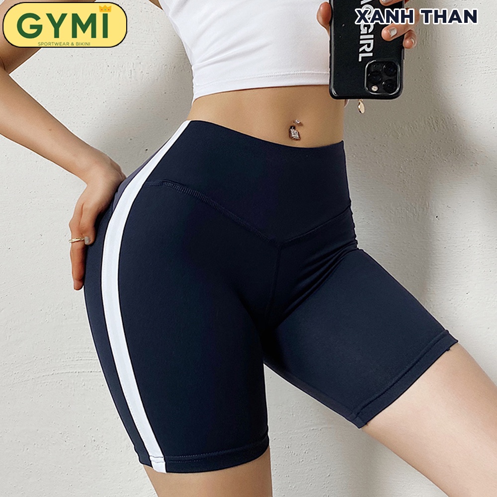 Quần tập gym yoga nữ GYMI QS12 dáng short lửng biker thể thao cạp cao chất thun poly cao cấp co giãn nâng mông