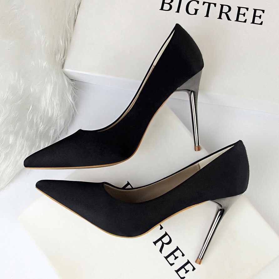 9219-20 GIÀY CAO GÓT BIGTREE BASIC LỤA SATIN GÓT NHỌN CÓ SIZE LỚN p53
