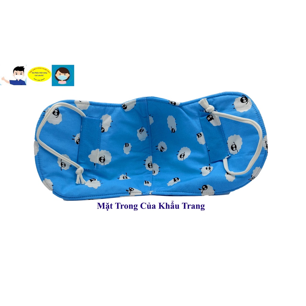 Khẩu trang vải kiểu che tai bo tròn Chất liệu vải dày 3 lớp In hình cừu, Chống nắng, Chống bụi, Bảo vệ sức khỏe