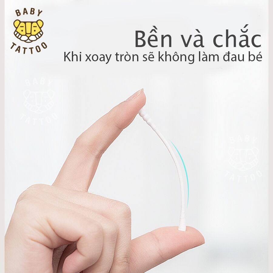 Combo 3 Hộp Bông Tăm Nhật Bản BABY TATTOO An Toàn Cho Cả Nhà, 1 Hộp 200 Cái