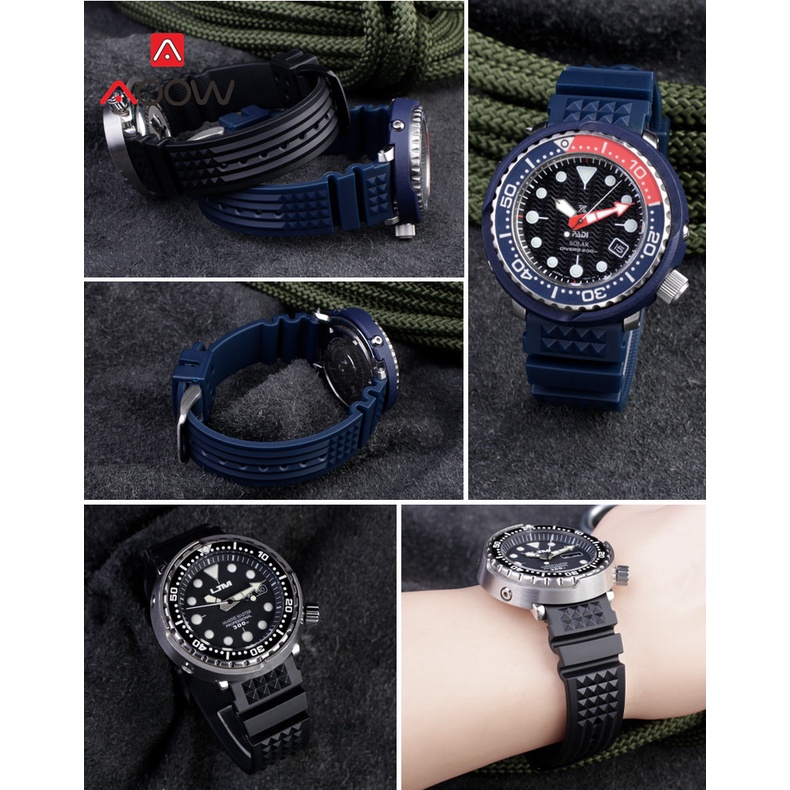 Dây Đeo Đồng Hồ Thể Thao Bằng Cao Su Silicone Màu Đen 20mm 22mm Chống Nước