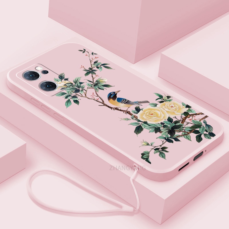 Ốp Điện Thoại TPU Mềm Họa Tiết Hoa Và Chim Có Dây Đeo Cho oppo reno 7 5g reno 7 se