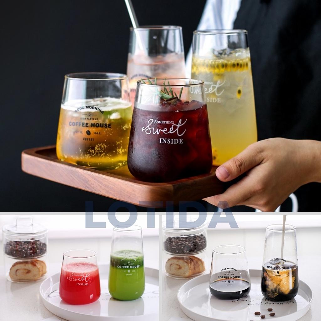 Ly thủy tinh dễ thương uống nước Sweet phong cách Hàn Quốc, Cốc thủy tinh cao cấp chịu nhiệt trong suốt Lotida