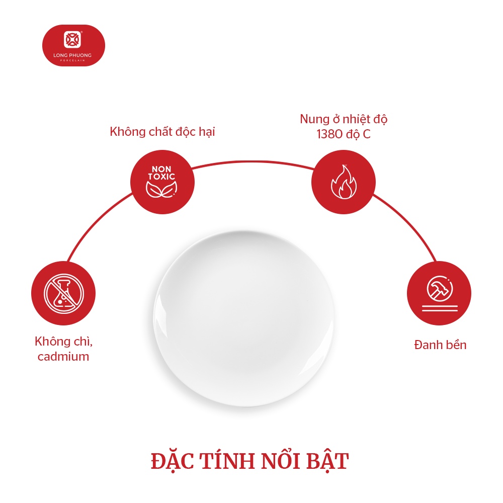 Đĩa khum Long Phương màu trắng bằng sứ không chì cao cấp size 15cm - 23cm